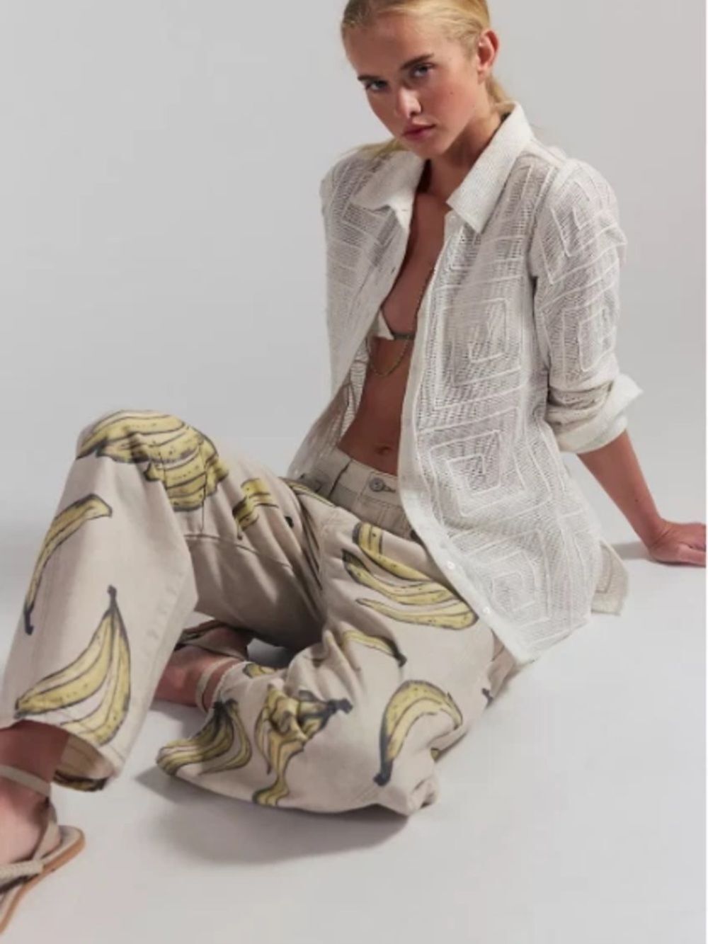 NWT FREE PEOPLE We The Free Good Luck Printed Barrel Jeans - Go Bananas - Picture 4 of 13